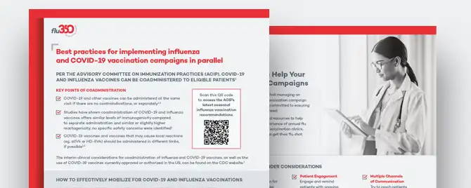 Flyer with best practices for implementing a flu vaccination and COVID-19 vaccination campaign at the same time.